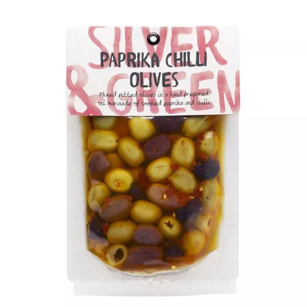 Silver & Green Paprika Chilli Olives 220g Pouch